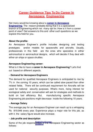 Career Guidance Tips to Do Career in Aerospace Engineering