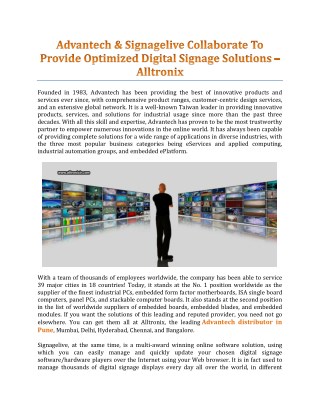Advantech And Signagelive Collaborate To Provide Optimized Digital Signage Solutions - Alltronix