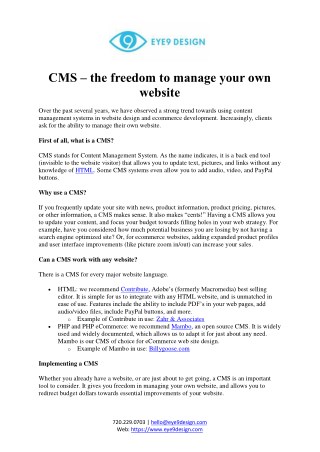 Content mangement Systems Freedom - Eye9 Design