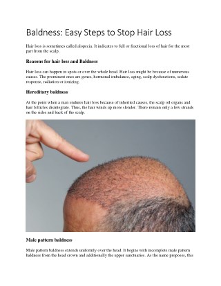 Baldness: Easy Steps to Stop Hair Loss