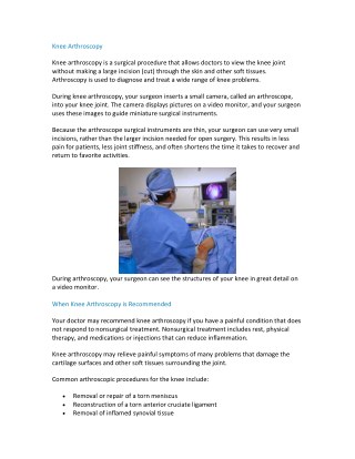 Knee Arthroscopy Surgery pdf | Shri Ramchandra Joint Relacement Centre in Guntur | Vijayawada | Prakasam | AP | India