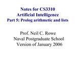 Notes for CS3310 Artificial Intelligence Part 5: Prolog arithmetic and lists