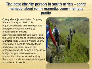 The Charity Commission for south africa â€“ conny mametja, about conny mametja, conny mametja profile