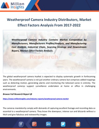 Weatherproof Camera Market Manufacturing Cost Analysis, Key Raw Materials Forecast 2022