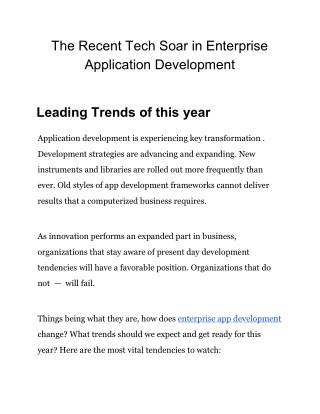 The Recent Tech Soar in Enterprise Application Development