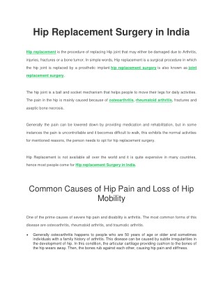 Best Hospitals for hip replacement Surgery in India