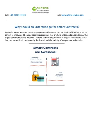 Why should an Enterprise go for Smart Contracts?