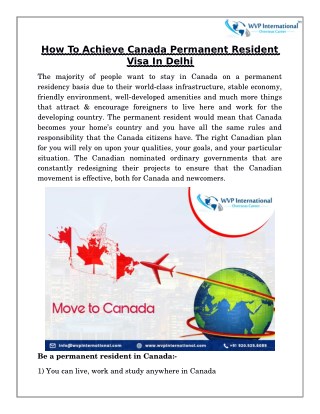 How To Achieve Canada Permanent Resident Visa In Delhi
