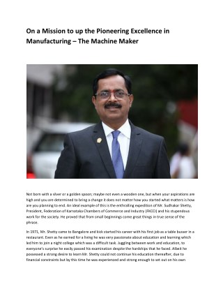 On a Mission to up the Pioneering Excellence in Manufacturing â€“ The Machine Maker