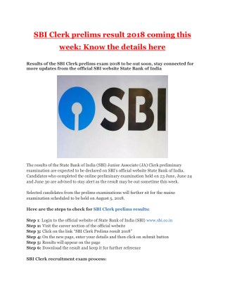 SBI Clerk prelims result 2018 coming this week: Know the details here
