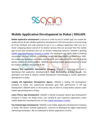 Top Mobile development Agency in Dubai | SISGAIN