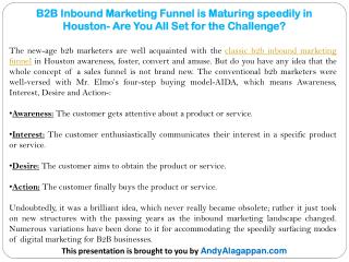 B2B Inbound Marketing Funnel is Maturing speedily in Houston- Are You All Set for the Challenge?