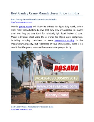 Best Gantry Crane Manufacturer Price in India