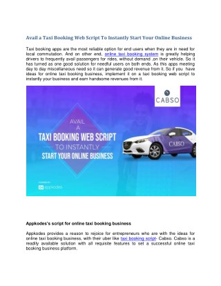 Avail a Taxi Booking Web Script To Instantly Start Your Online Business