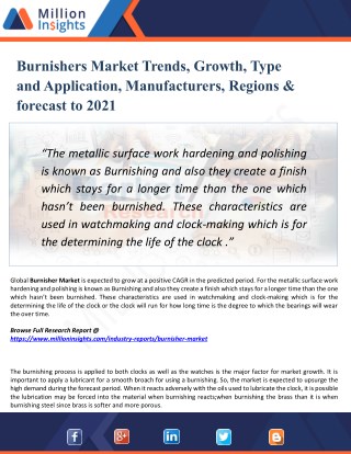 Burnishers Market Analysis, Future Prospects, Regional Trends and Potential of the Industry from 2021