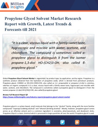 Propylene Glycol Solvent Market Regional Analysis, Industry Growth, Size, Share, Forecast 2021