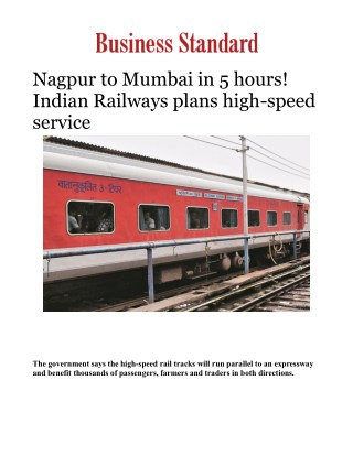 Nagpur to Mumbai in 5 hours! Indian Railways plans high-speed serviceÂ 