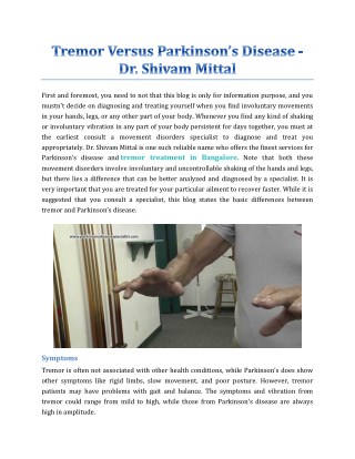 Tremor Versus Parkinsonâ€™s Disease - Dr. Shivam Mittal