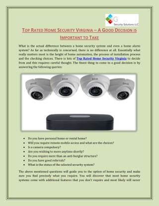 Top Rated Home Security Virginia â€“ A Good Decision is Important to Take | 3G Security Solutions