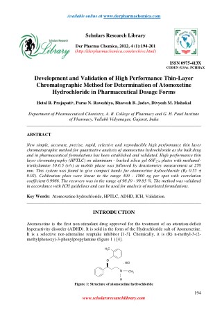 Development and Validation of High Performance Thin-Layer Chromatographic Method for Determination of Atomoxetine Hydroc