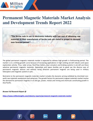 Permanent Magnetic Materials Market Analysis and Development Trends Report 2022