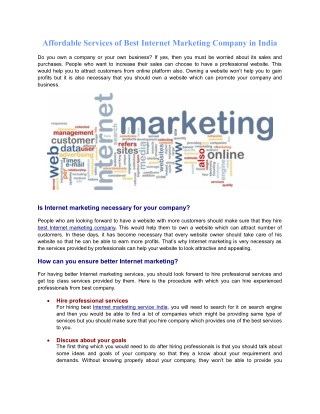 Know About The Services of Best Internet Marketing Company in India