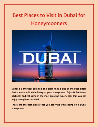 Best Places to Visit in Dubai for Honeymooners