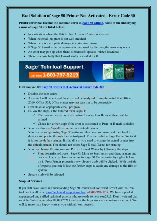 Sage 50 Printer Not Activated Error Code 30