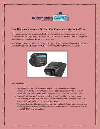 Best Dashboard Camera Or Best Car Camera