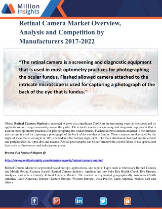 Retinal Camera Market Overview, Analysis and Competition by Manufacturers 2017-2022