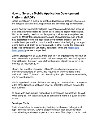 How to Select a Mobile Application Development Platform (MADP)