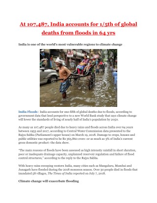 At 107,487, India accounts for 1/5th of global deaths from floods in 64 yrs