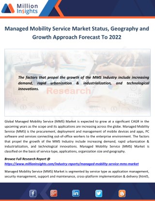 Managed Mobility Service Market Status, Geography and Growth Approach Forecast To 2022