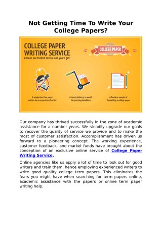 Not Getting Time To Write Your College Papers?