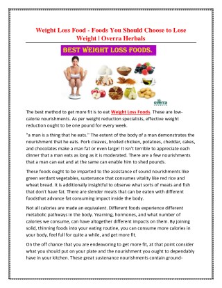 Weight Loss Food | Overra Herbals