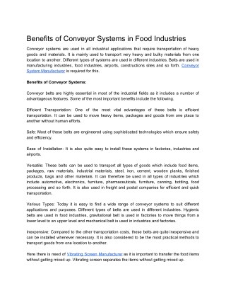 Benefits of Conveyor Systems in Food Industries