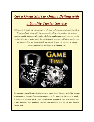 Get a Great Start to Online Betting with a Quality Tipster Service