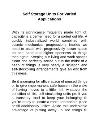 Self Storage Units For Varied Applications