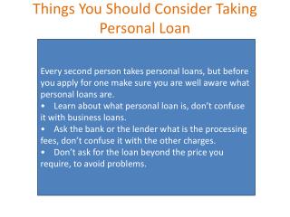 Things You Should Consider Taking Personal Loan