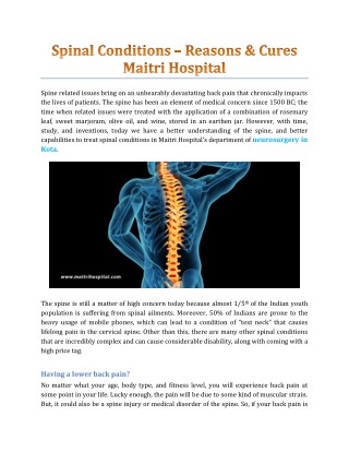 Spinal Conditions â€“ Reasons & Cures - Maitri Hospital