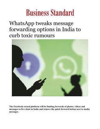 WhatsApp tweaks message forwarding options in India to curb toxic rumoursÂ 