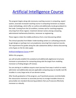 Artificial Intelligence Course Artificial Intelligence Course Online