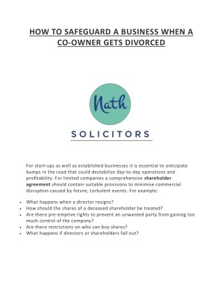 HOW TO SAFEGUARD A BUSINESS WHEN A CO-OWNER GETS DIVORCED