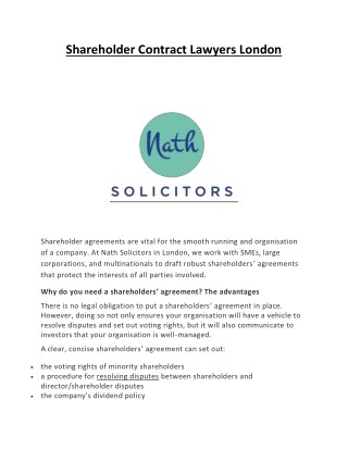 Shareholder Contract Lawyers London