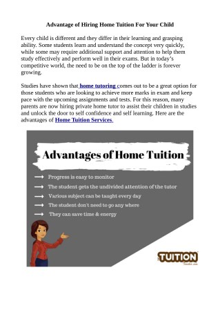 Advantage of Hiring Home Tuition For Your Child