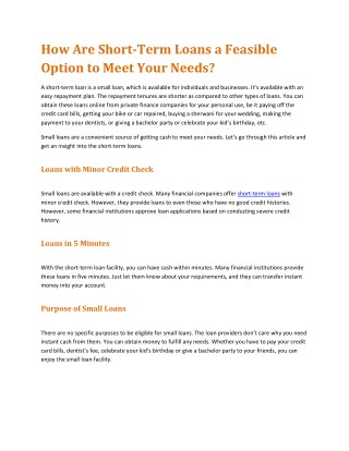 How Are Short-Term Loans a Feasible Option to Meet Your Needs?