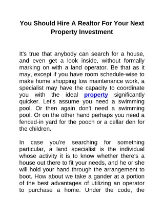 You Should Hire A Realtor For Your Next Property Investment
