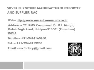 Silver Furniture Manufacturer Exporter and Supplier RAC