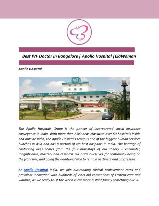 Best IVF Doctor in Bangalore | Apollo Hospital | ElaWoman