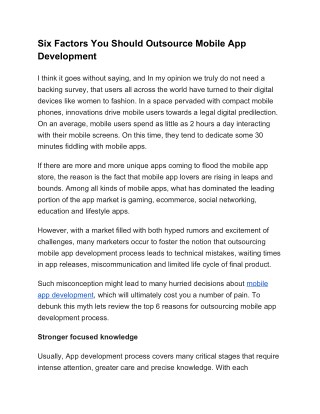 Six Factors You Should Outsource Mobile App Development